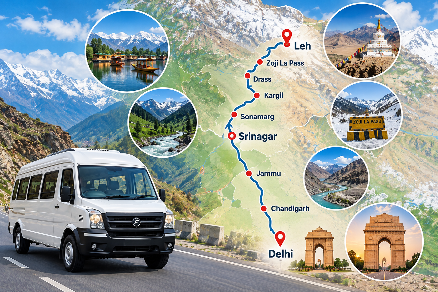 Route Map from Delhi to Leh via Srinagar | Complete Guide to Leh Ladakh Road Trip